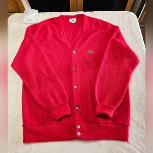Vtg Lacoste Club Cardigan Sweater Mens Large Red Acrylic USA 80s (SEE LAST PIC)